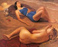 Donne che prendono il sole sulla riva del Po opera del 1941 di Luciano Ricchetti